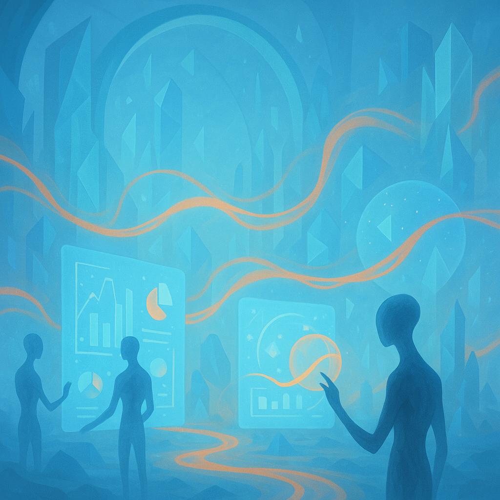 Abstract visualization of form analytics dashboard with flowing data streams in light blue and orange colors showing conversion funnels and user behavior patterns