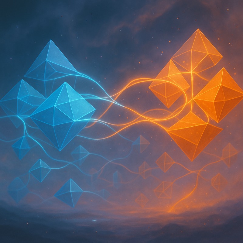 Abstract alien landscape representing the evolution from broken analytics integration to superior data visualization solutions, featuring ethereal data streams in light blue and orange flowing through an otherworldly environment