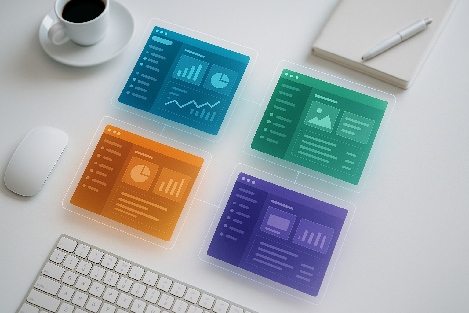 Comparison of four WordPress site management plugin dashboards showing ManageWP, MainWP, WP Umbrella, and InfiniteWP