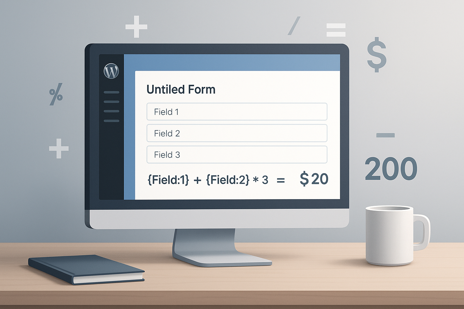 Gravity Forms calculation formula editor with pricing fields and order form configuration on a WordPress dashboard