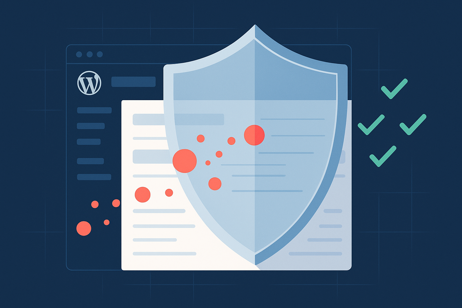 Comparison of WordPress anti-spam plugins showing a protective shield filtering spam from legitimate comments on a WordPress dashboard