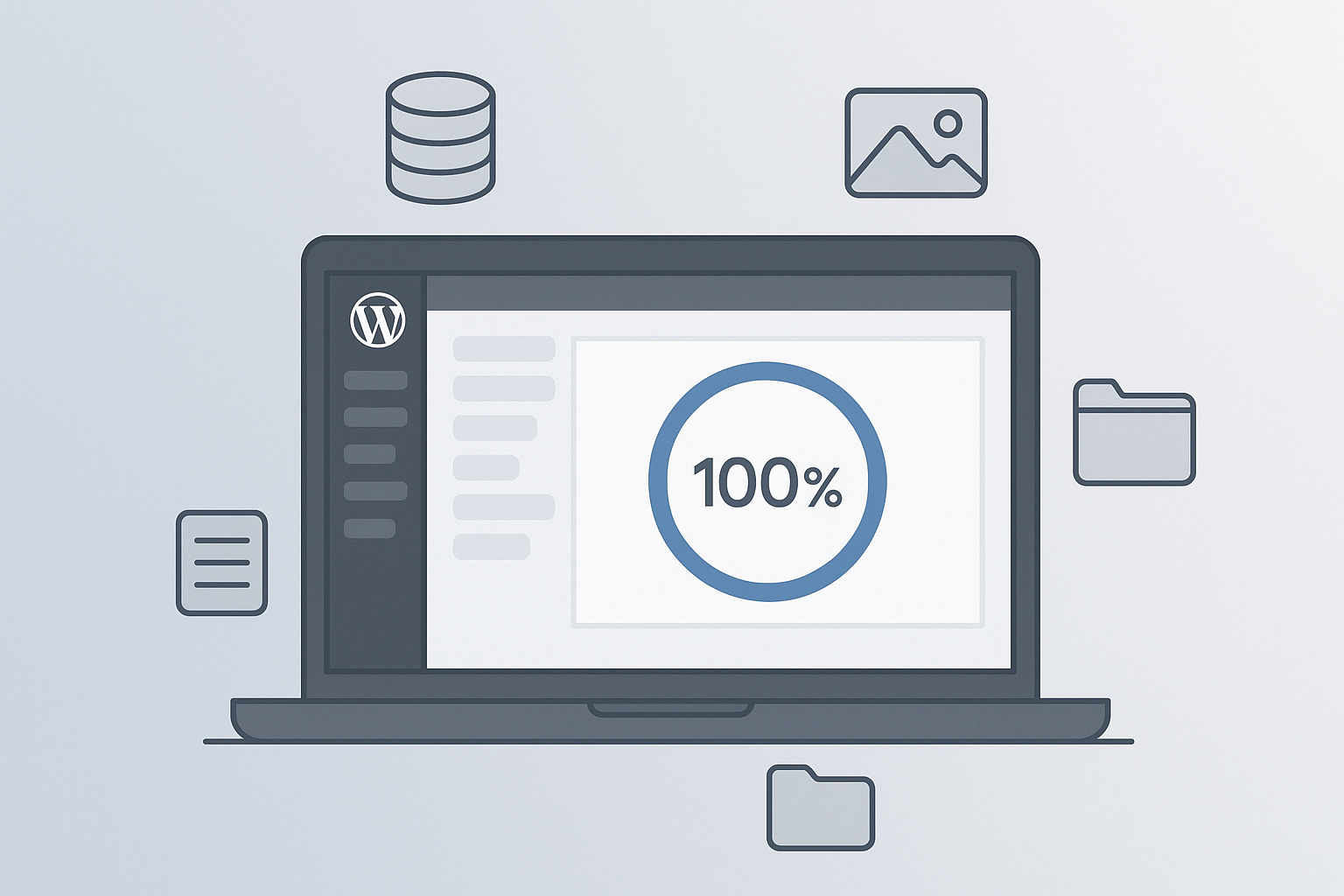 Conceptual illustration of a WordPress backup restoration process completing successfully with database and file recovery
