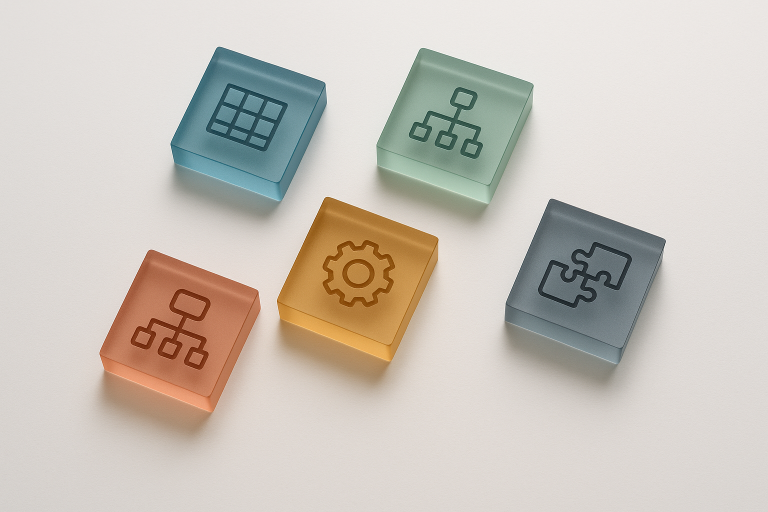 Comparison of five WordPress custom fields plugins ACF Meta Box Pods Toolset and JetEngine represented as organized acrylic blocks