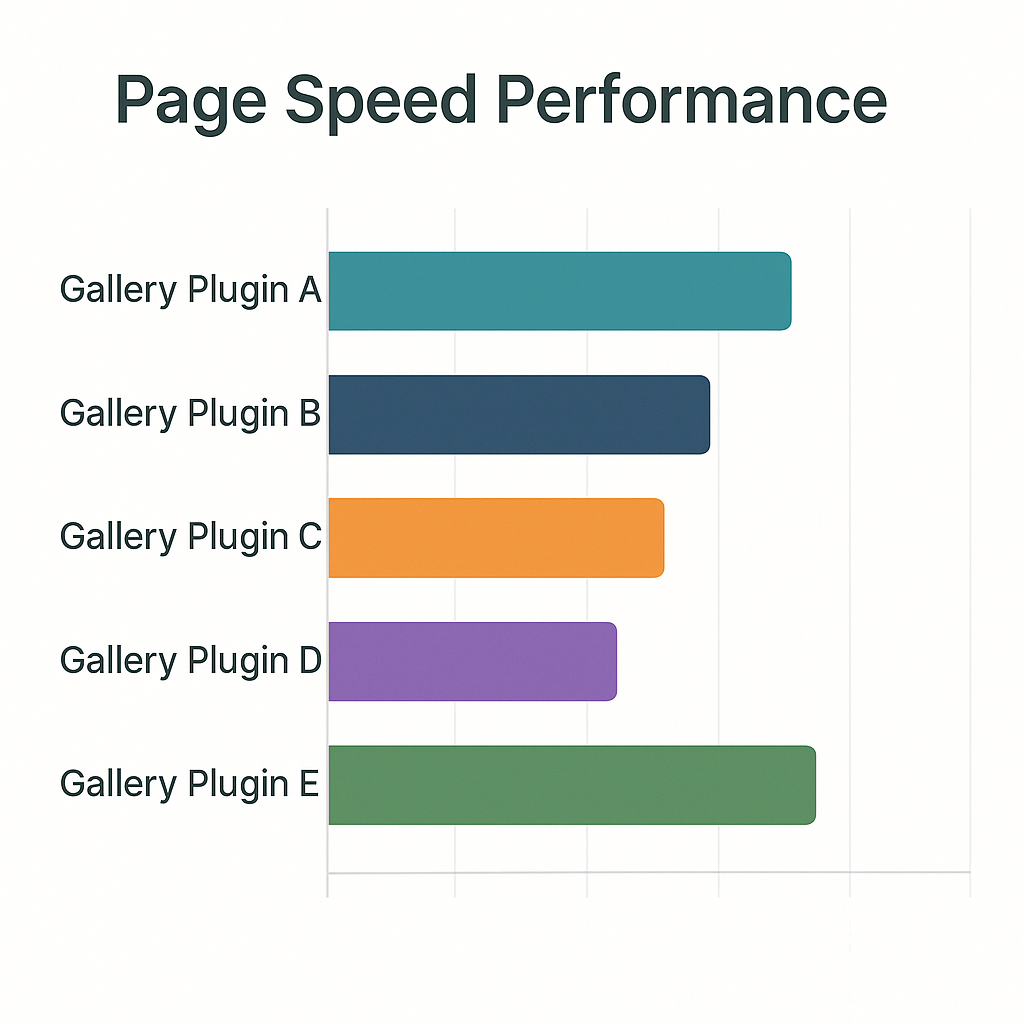 Bar chart comparing page speed performance across five WordPress gallery plugins