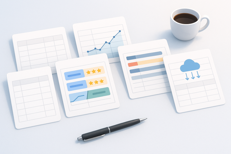 Five WordPress table plugin interfaces showing different table styles